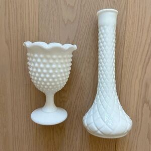 milk glass goblet and bud vase